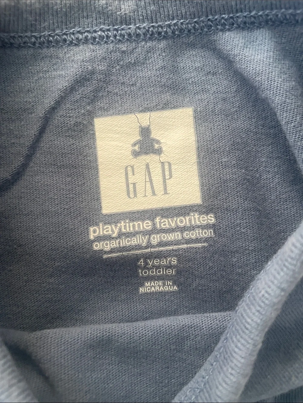 GAP Blue Long-Sleeve Tee with Yellow Tractor Graphic